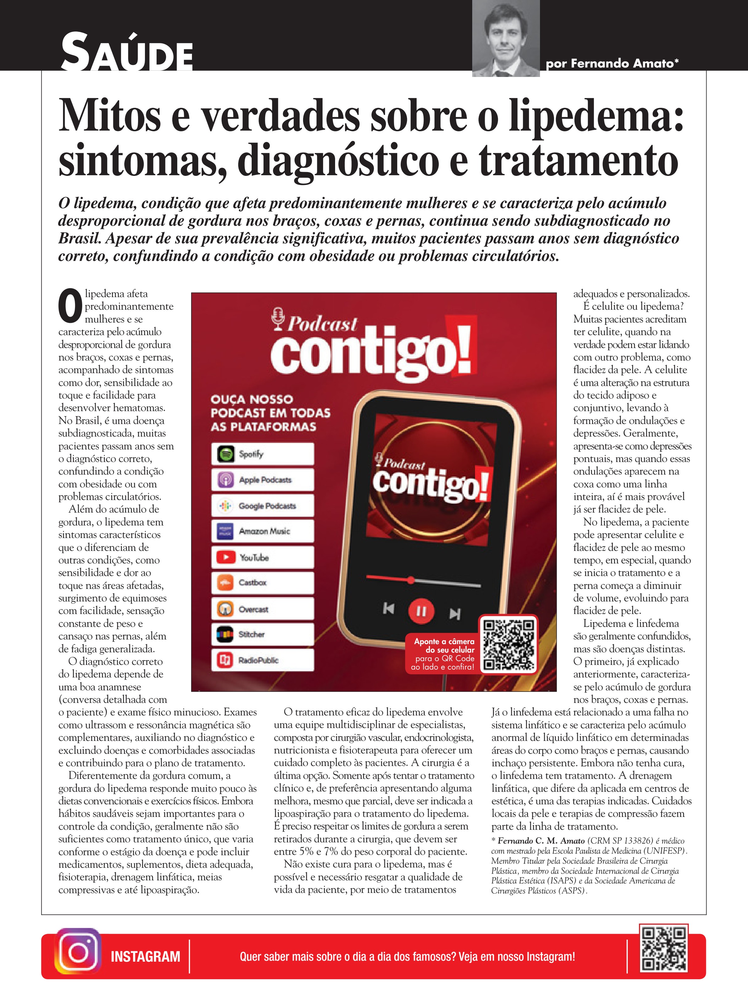 Página da Revista CARAS edição 1.668 com a coluna de saúde do Dr. Fernando Amato sobre lipedema